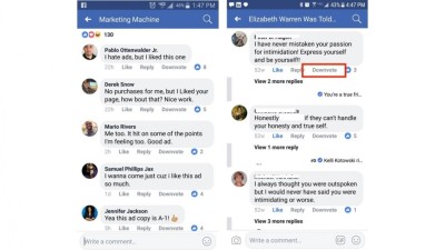 ފޭސްބުކްއިން "ޑައުންވޯޓް" ބަޓަންއެއް ޓެސްޓު ކުރަނީ