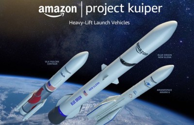 އެމެޒޯންގެ 3،000 އަށް ވުރެ ގިނަ އިންޓަނެޓް ސެޓަލައިޓްތައް ޖައްވަށް ފޮނުވާނީ ތިން ރޮކެޓްގައި