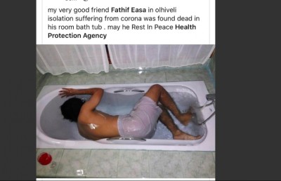 އައިސޮލޭޝަންގައި ހުރި މީހަކު މަރުވެފައި އޮއްވައި ފެނުނު ވާހަކަ އަކީ ދޮގެއް