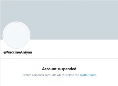 ވެކްސިިނާ ދެކޮޅު ޓުވިޓާ އެކައުންޓެއް ސަސްޕެންޑުކޮށްފި