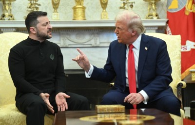 އޯވަލް އޮފީހުގައި މީޑިއާ ކުރިމަތީ އެމެރިކާ އާއި ޔުކްރެއިންގެ ރައީސްގެ ބޮޑު ޒުވާބެއް