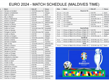ޔޫރޯ 2024ގެ ހުރިހާ މެޗެއް ޓީވީއެމާއި ޔެސްޓީވީން ވަގުތުން ދައްކާނެ!