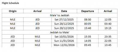 ޗުއްޓީއާ ދިމާކޮށް މޯލްޑިވިއަންއިން ޖިއްދާއަށް ހާއްސަ ފްލައިޓްތަކެއް ބާއްވަނީ