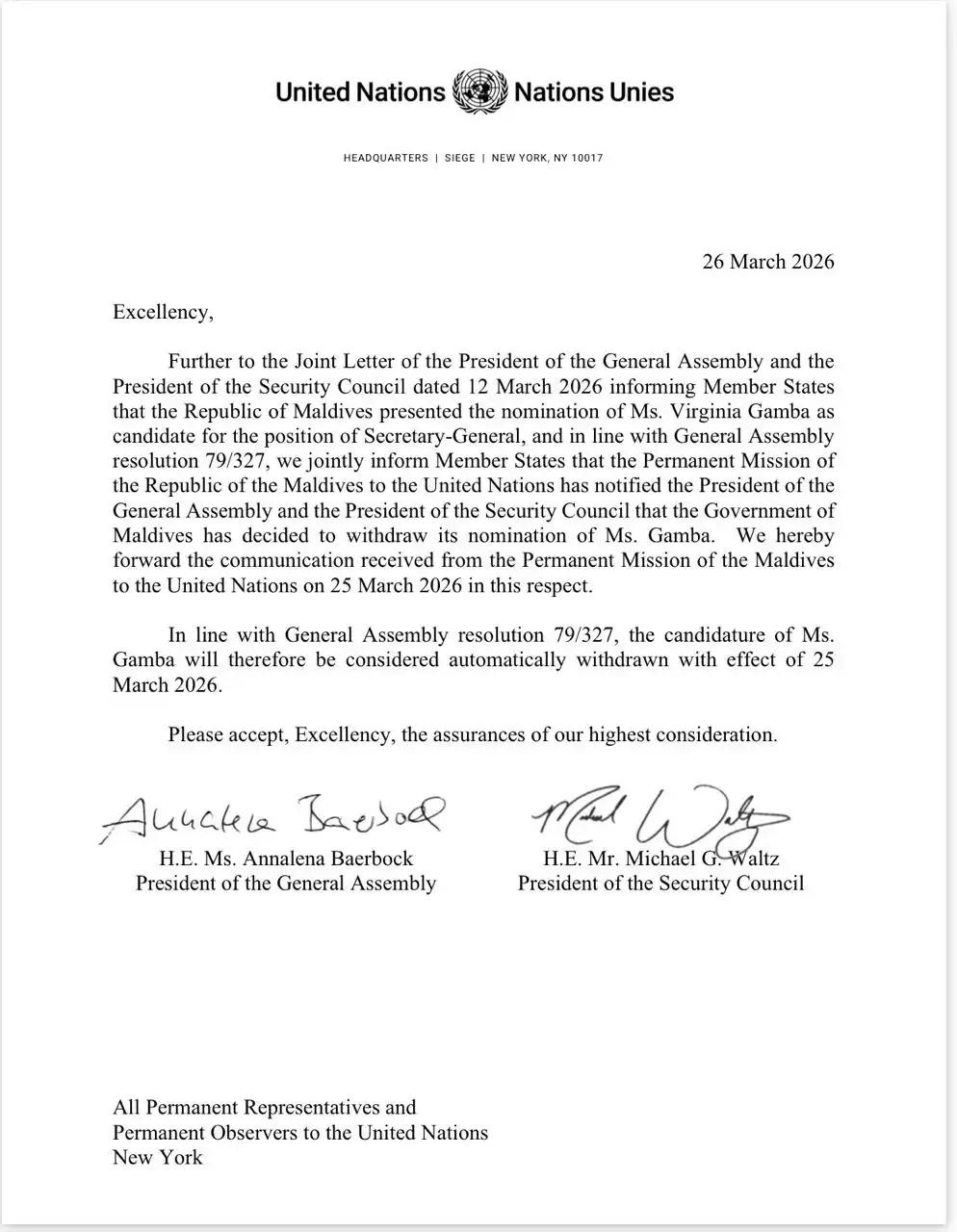 ޔުނައިޓެޑް ނޭޝަންސް އޮފީހުން ފޮނުވި ސިޓީ